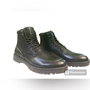 NWOT Nine West Men’s Black Mid Rise Speed Rings Lace Up Round Toe Boot Size 9.5